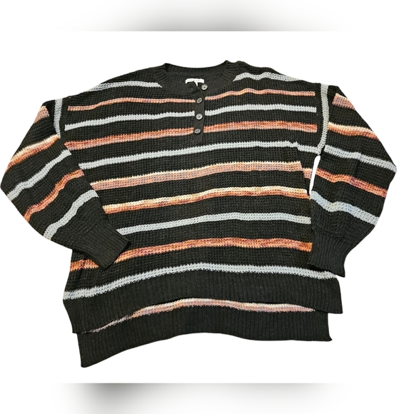 American Eagle striped 4 button henley cotton knit oversized sweater top medium - Picture 1 of 13